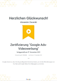 Zertifizierung Google Videowerbung 2021
